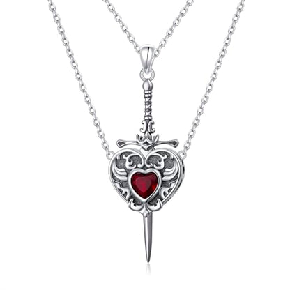 FLYOW S925 Sterling Silver Best Friend Couple Pendant Friendship Sun Moon Lotus Yin Yang Matching Bff Necklace for Women Jewelry - style: Heart Sword