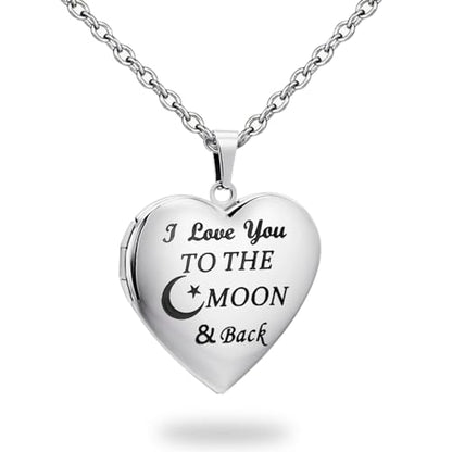 PHOCKSIN Personalized Locket Necklace for Women Photo Necklace with Customized Picture Birth Flower Birthstone Customizable Birthday Gifts - color: #17 Heart Silver Moon&back