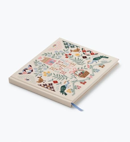 RIFLE PAPER CO. Home Sweet Home Embroidered Guest Book, Decorative Keepsake | 8" L x 5.75" W, 144 Lined and Blank Pages, Grosgrain Ribbon Bookmark, Lay-Flat Binding, Cloth Cover, Acid-Free Paper - color: Home Sweet Home