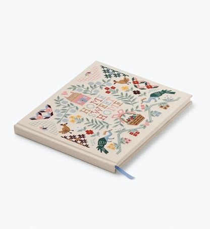 RIFLE PAPER CO. Home Sweet Home Embroidered Guest Book, Decorative Keepsake | 8" L x 5.75" W, 144 Lined and Blank Pages, Grosgrain Ribbon Bookmark, Lay-Flat Binding, Cloth Cover, Acid-Free Paper - color: Home Sweet Home