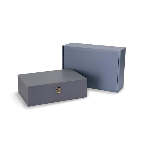 makerflo XL Grey Wooden Keepsake Memory Box Pack of 1, Pine Wood Storage Chest with Black Felt Interior, Clasp Closure, Ideal for Personalization, Laser Engraving Blank, UV DTF - color: Grey, size: Singles