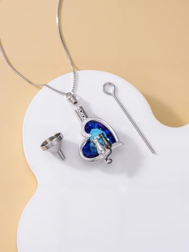 TOUPOP Sterling Silver Urn Necklace for Ashes with Crystal Memorial Keepsake Dragonfly/Butterfly/Cardinal/Cat/Dolphin Cremeation Jewelry Birthday Mothers Day Christmas Gifts for Her Women - style: Two Cats