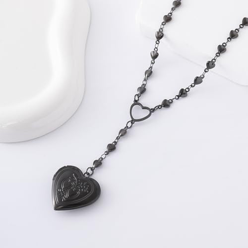 Personalized Heart Locket Necklace for Women Stainless Steel- Heart Necklace - color: Black-C