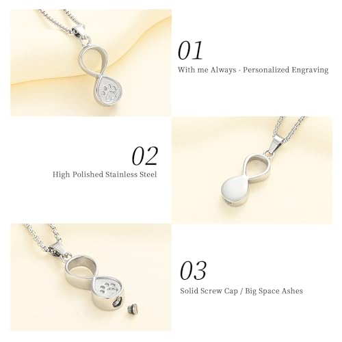 Oinsi Infinity Love Pet Cremation Jewelry for Ashes of Dog/Cat Funeral Keepsake Urn Necklace Pendant Memorial Jewellery - color: A-Customize-Image