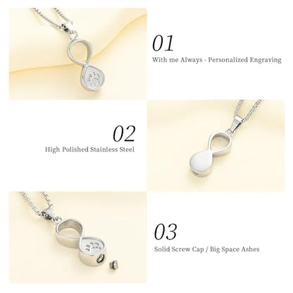 Oinsi Infinity Love Pet Cremation Jewelry for Ashes of Dog/Cat Funeral Keepsake Urn Necklace Pendant Memorial Jewellery - color: A-Customize-Image