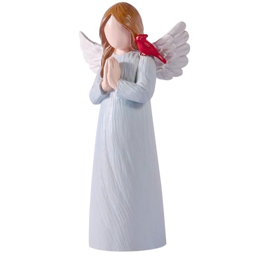 Angel Figurines for Loss of Loved Ones，Cardinal Gifts for Women, Angel with Cardinal for Loss of Mother Sister Daughter, Bereavement Comfort Keepsake,Sculpted Hand-Painted Home Decor (Blue) - color: Blue