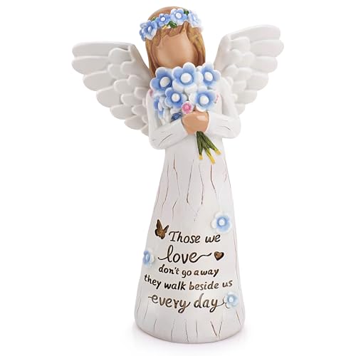 Forget-Me-Not Angel Memorial Gift, Sympathy Gifts for Loss of Loved One | Memorial Gift for Loss of Mom, Remembrance Angel Figurines, Bereavement Grieving Gifts, Angel Hand-Painted Statue - color: Blue