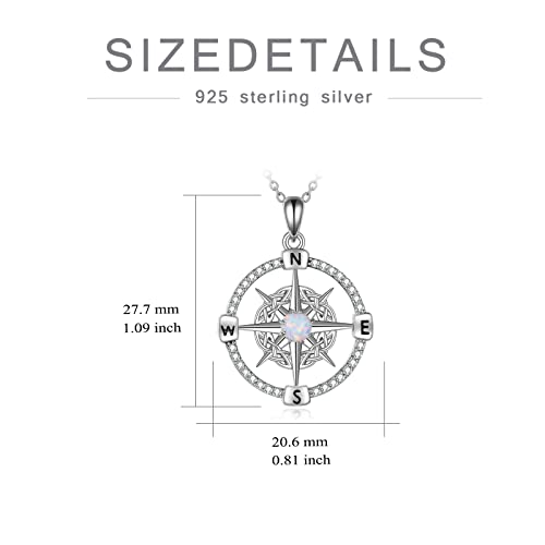 WINNICACA Celtic Knot Necklace 925 Sterling Silver Celtic Pendant Irish Urn Necklace Jewelry Birthday Anniversary Valentine's Day Gifts for Her Women Wife Girlfriend Daughter - style: 3-Compass Necklace(White Opal)