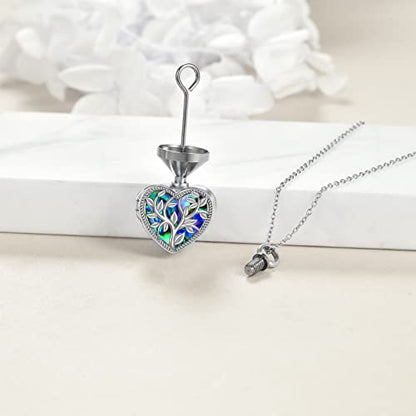 ONEFINITY Cremation Urn Necklace for Ashes Sterling Silver Abalone Shell Tree of Life Locket Necklace That Holds Pictures Heart Cremation Keepsake Memorial Ash Jewelry for Women Men - style: photo locket heart urn necklace