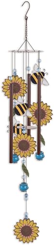 Sunset Vista Designs Windchimes - Rustic Metal Sunflower Wind Chime for Outdoors, 28" Long, Bumble Bee - color: Bumble Bee