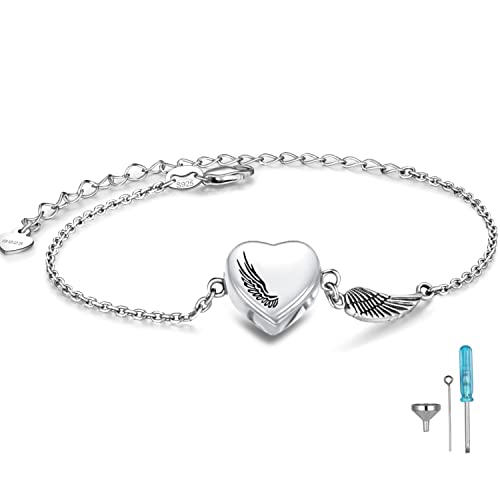 ZOEXUE Infinity/Tree of Life/Rose/Angel Wings/Heart Urn Bracelet for Ashes 925 Sterling Silver Cremation Bracelet for Ashes Keepsake Ashes Urns Jewelry Women Loved Ones - style: Angel wings urn bracelet