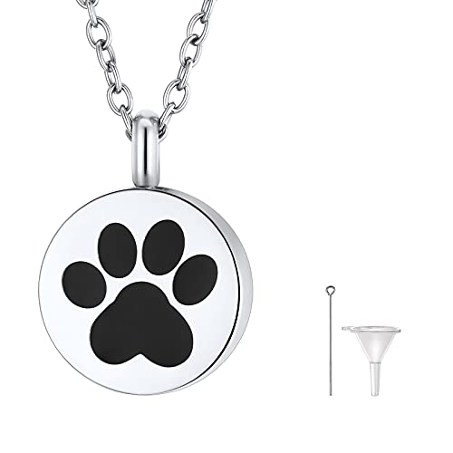 FindChic Personalized Urn Necklaces for Ashes Vertical Bar/Moon Cat/Sand Clock/Dog Claw Pendant Stainless Steel/18K Gold Plated/Black Waterproof Keepsake Cremation Jewelry with Funnel, with Gift Box - color: 5. claw print (stainless steel)
