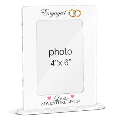 Engagement Gift Photo Frame, Engagement Gifts for Couples, Wedding Gifts for Newlyweds Bride Groom Anniversary, Engaged Couple Acrylic Picture Frames 4 x 6 Inch Photo - color: Q-Engaged