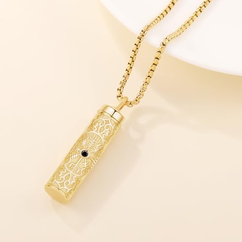 Aniu S925 Sterling Silver Urn Necklace Cremation Jewelry for Ashes - color: Gold-Viking Compass - A