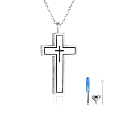 925 sterling silver cross souvenir ashes necklace urn pendant - color: MEMORY