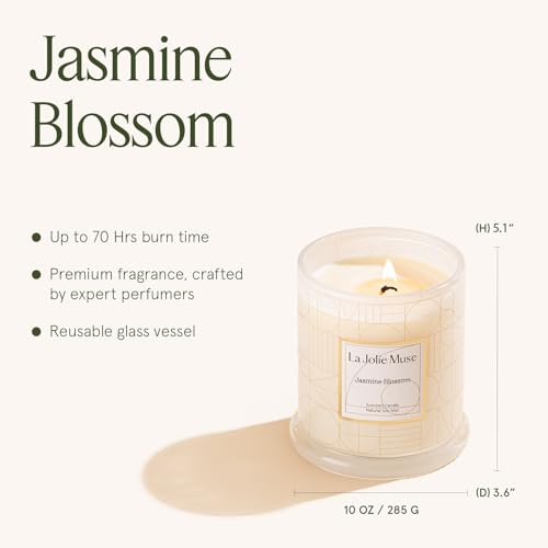 LA JOLIE MUSE Jasmine Floral Scented Candles for Home, Natural Soy 70 Hrs | Luxury White Jar Candle, Clean Non Toxic, Decorative Candle for Candle Warmer, Gifts for Women & Mom, Floral Engaged Candles