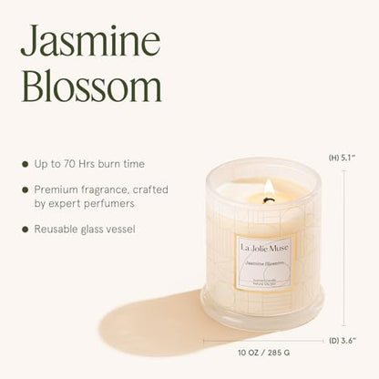LA JOLIE MUSE Jasmine Floral Scented Candles for Home, Natural Soy 70 Hrs | Luxury White Jar Candle, Clean Non Toxic, Decorative Candle for Candle Warmer, Gifts for Women & Mom, Floral Engaged Candles