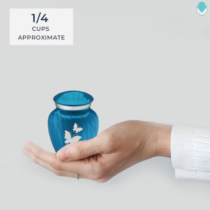 Keepsake Embrace Custom Engraved Butterflies Cremation Urn (Pearl Racing Blue) - color: Pearl Racing Blue