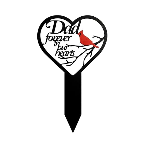 Dad Grave Marker, Grave Decorations for Cemetery, Heart Memorial Plaque Stake with Red Cardinal, Metal Gravesite Decoration for Outdoor Garden Lawn Yard - color: Dad-B