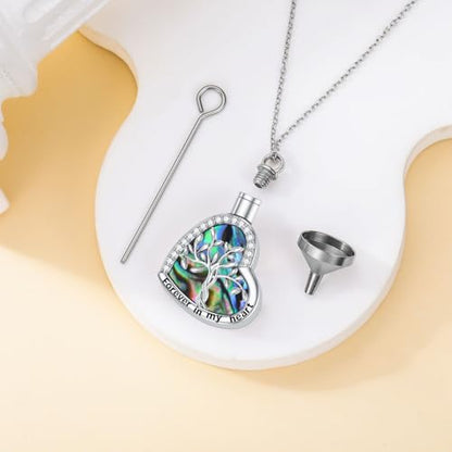 925 Sterling Silver Urn Necklace for Ashes, Teardrop/Tree of Life/Sunflower/Dragonfly/Sea Turtle/Celtic Knot/Elephant/Hummingbird Memorial Cremation Pendant Necklaces for Animal Human Ashes - color: A3: Tree of life-Heart