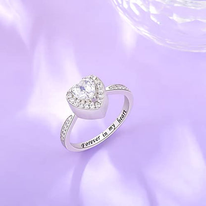 BEILIN Heart Urn Ring 925 Sterling Silver Cremation Urn Rings for Women
