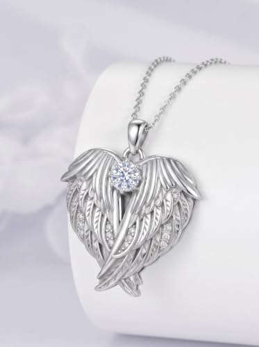 Poiuy Photo Locket Necklace for Women, Heart Picture Pendant Photo Necklace Jewelry Christmas Memorial Birthday Gifts for Women Daughter Mom - color: Angel Wing Locket Necklace