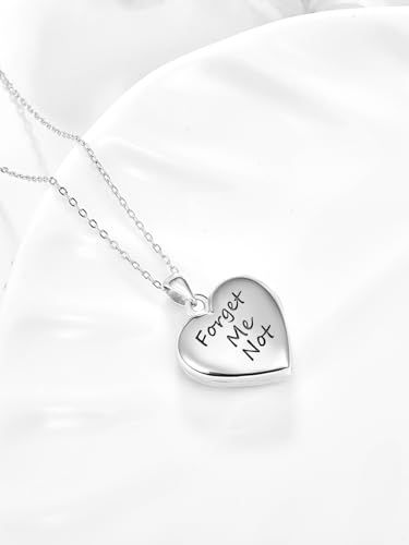 TANGPOET Heart Locket Necklace for Women 925 Sterling Silver Photo Locket Holds Two Pictures Inside Memorial Keepsake Jewelry Gifts for Mothers Day Birthday Christmas - style: A01-Forget Me Not