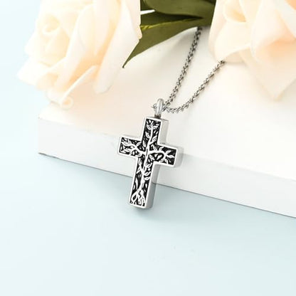 shajwo Tree of Life Cross Cremation Jewelry Urn Necklaces for Ashes | Memorial Ashes Pendant Necklace of Loved One Women Men Ashes Keepsake Necklace - color: Silver