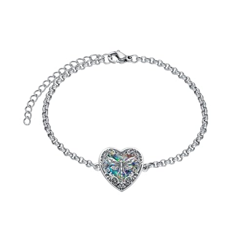 Urn Bracelet for Ashes 925 Sterling Silver Heart Cremation Bracelet Memorial Keepsake Jewelry Gifts for Women - color: 08-Dragonfly Urn Bracelet