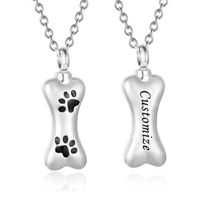 Custom Dog Bone Memorial Pendant Necklace with Paw Print, Stainless Steel Personalized Pet Cremation Jewelry Puppy Animal Urn Pendant Best Friends Friendship Pet Keepsake Gifts Dog Urn Necklace for Ashes for Dog Lovers - color: Customize