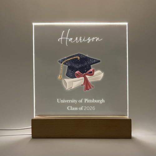 Let's Make Memories Personalized Graduation Frame Celebrate Class Customize Name & Year Night Light Lamp Wood Base LED Desk Stand Plaque Plate Display Graduating High School University Graduate Gift