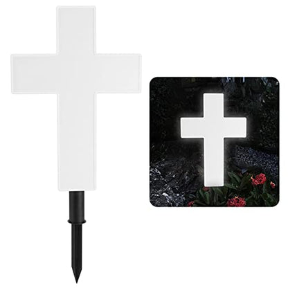 Solar Lighted Cross Grave Lighted White Garden Cross Stake Decor for Home Memorial Decoration,Outdoor Yard, Home, Patio(White)