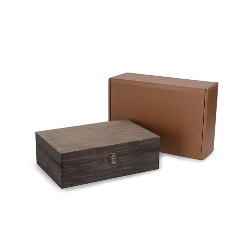 makerflo XL Dark Walnut Wooden Keepsake Memory Box Pack of 1, Pine Wood Storage Chest with Black Felt Interior, Clasp Closure, Ideal for Personalization, Laser Engraving Blank, UV DTF - color: Dark Walnut, size: Singles