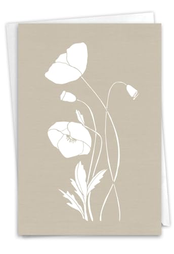 NobleWorks - Sympathy Greeting Card with Envelope (4.63 x 6.75 Inch) - White Ink Florals C8887ESMG - style: White Ink Florals