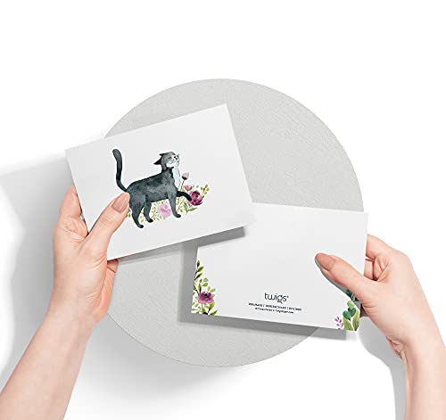 Twigs Paper Cat Thank You Cards, Set of 24 Blank Cat Stationery Note Cards | Matching envelopes included, hand-illustrated art, for nature & animal lovers, thinking of you - color: Playful Cats, size: 24-Count