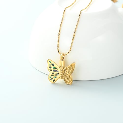 Imrsanl Butterfly Urn Necklace for Ashes Angel Wing Cremation Jewelry Keepsake Funeral Memorial Pendant Gifts of Loss Loved Ones for Women - color: Gold