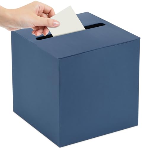 Blue Card Box Money Box Holder for Wedding Party Reception Birthday Baby Shower Bridal Shower Raffle Ticket Anniversary Graduation Table Centerpiece Decorations, 9.8'' - color: 9.8'' Blue