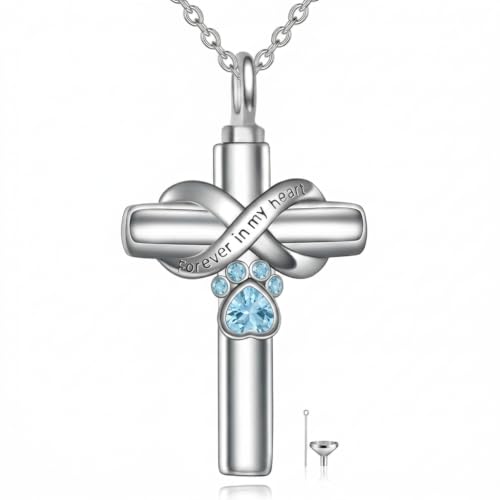 Cross Pet Urn Necklace Sterling Silver Infinity Pet Ashes Pendant - color: Silver-Dog. Mar