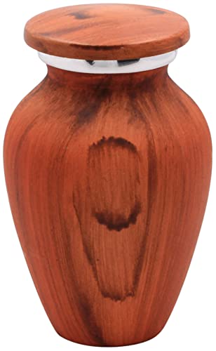 Cedar Wood Finish Keepsake Cremation Urn for Ashes - Aluminum Urn with Painted Cedar Wood Finish - 3 Cubic Inch Capacity [2.5 tablespoons of cremains] - for The Sharing of Ashes - color: Cedar