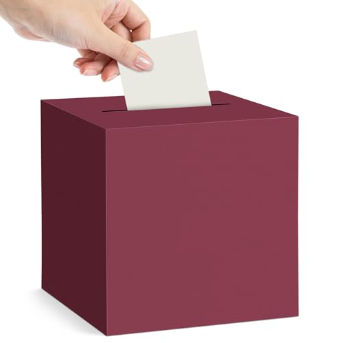 Red Card Box Money Box Holder for Wedding Party Reception Birthday Baby Shower Bridal Shower Raffle Ticket Anniversary Graduation Table Centerpiece Decorations, 9'' - color: Dark Red