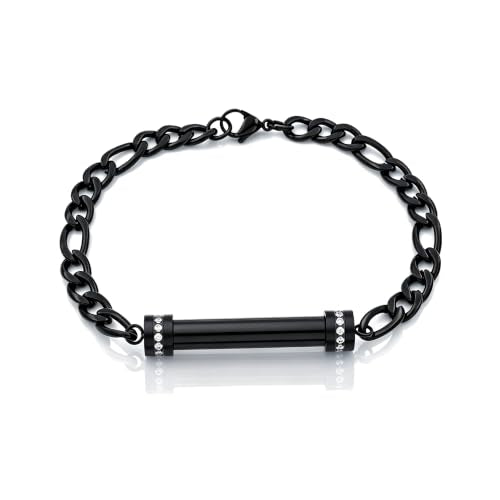 Stainless Steel Cremation Urn Bracelet for Ashes - Cylinder Memorial Jewelry with Cubic Zirconia Diamonds, Waterproof Keepsake for Loss Loved Ones - color: Black