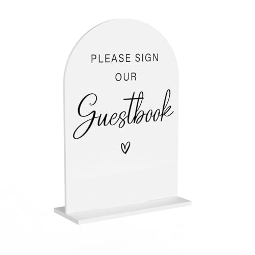 Acrylic Wedding Sign Please Sign Our Guestbook Wedding Signs for Ceremony Modern Calligraphy Arch Acrylic Table Top Sign for Wedding Reception and Event Party Table(white） - color: Please Sign Our Guestbook