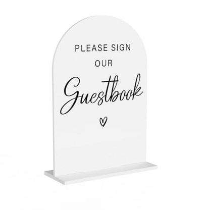 Acrylic Wedding Sign Please Sign Our Guestbook Wedding Signs for Ceremony Modern Calligraphy Arch Acrylic Table Top Sign for Wedding Reception and Event Party Table(white） - color: Please Sign Our Guestbook