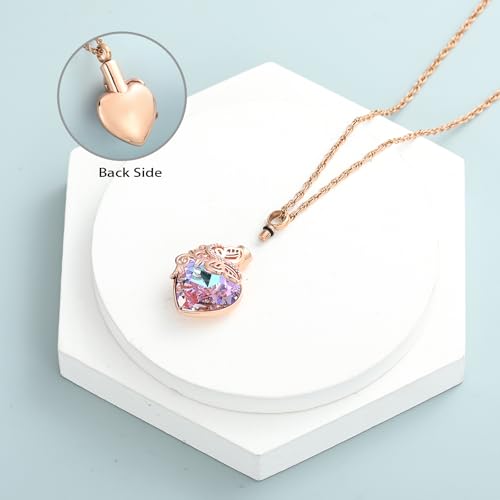shajwo Butterfly Heart Urn Necklaces Cremation Jewelry for Ashes for Women Men Memorial Human Ashes Pendant - color: 1-Rose Gold-Purple