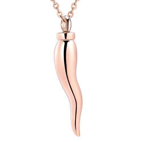 Cremation Jewelry for Ashes Stainless Steel Keepsake Chili Shape Pendant Holder Ashes for Pet Human Memorial Urn Necklace - color: Rose Gold