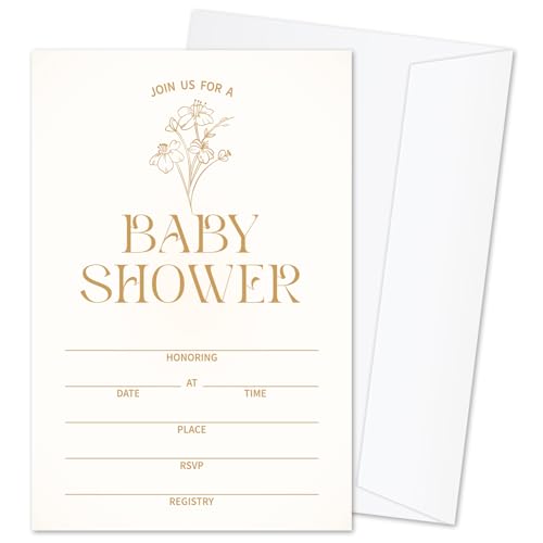 Floral Baby Shower Invitations for Boys Girls, Minimalism Invite Cards for Baby Announcement, 25 Set of Fill-in Invites with Envelopes, Gender Reveal Party Supplies -B11 - color: Floral-02