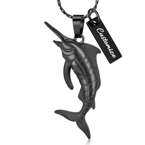 Fish Cremation Jewelry Swordfish Pendant Urn Necklace for Women Men | stainless steel pendant, waterproof sealed ring & lobster clasp keep ashes secure, with a filling tool, funeral keepsake gift - color: Customize