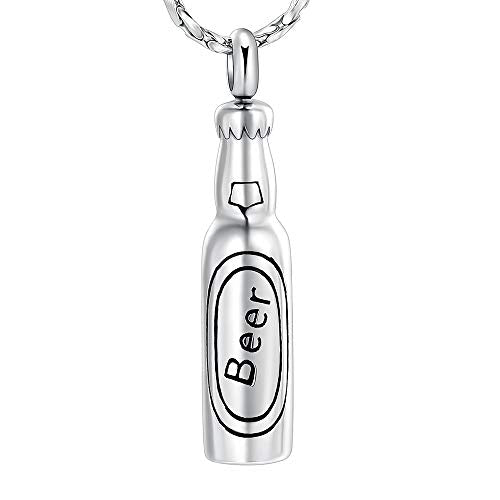Imrsanl Cremation Jewelry for Ashes Bar Urn Necklace Pendant Memorial Ash Jewelry Beer Bottle Keepsake Jewelry for Ashes - color: Silver-B