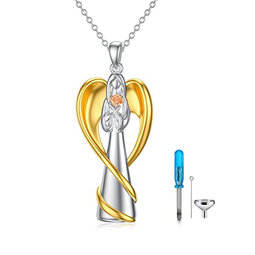 SOULMEET Cremation Jewelry for Ashes, Sterling Silver Urn Necklace for Ashes Women Men, Cherish Memories Cremation Jewelry to Keep Someone Near to You - color: L-Guardian Angel Prayer
