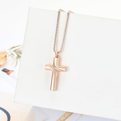 XSMZB Cross Cremation Jewelry Memorial Pendant Urn Necklace for Ashes of Loved One Funeral Ashes Keepsake Necklaces for Men Women - color: Rose Gold